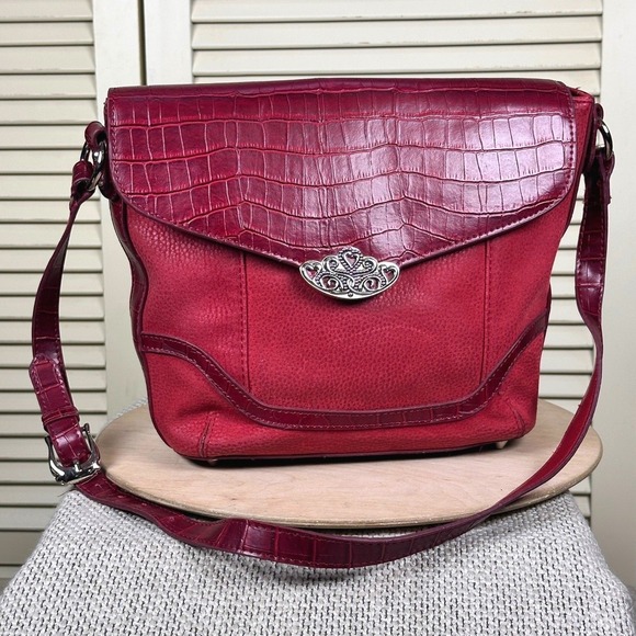 Coldwater Creek Handbags - Coldwater Creek Crossbody Purse Shoulder Bag Red Suede and Croc Embossed Leather